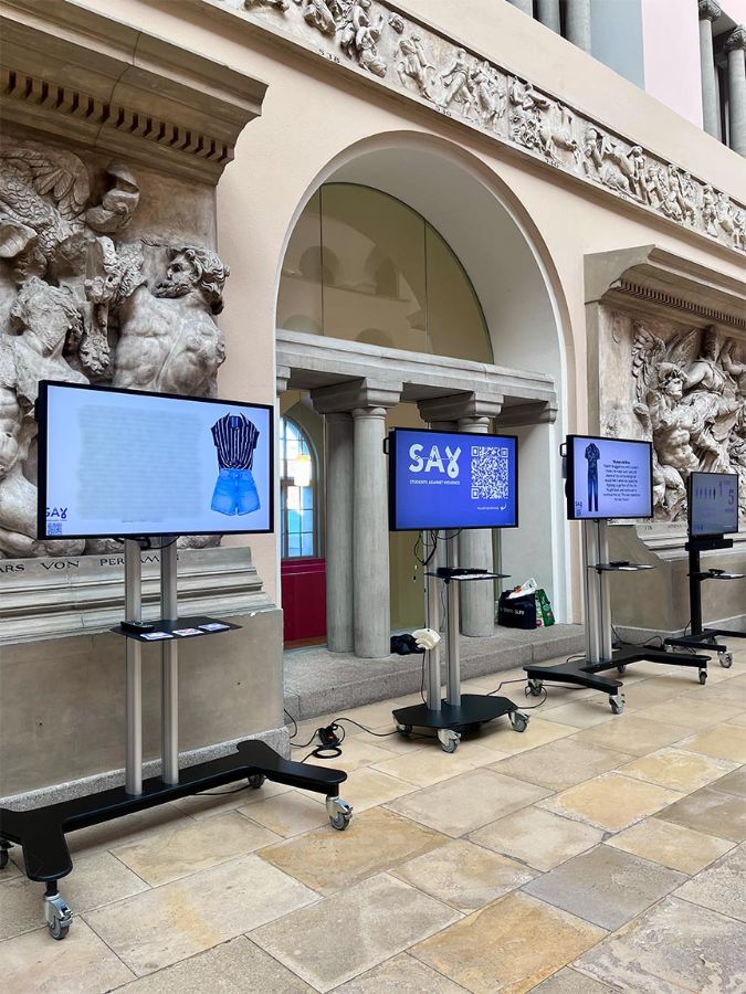 Exhibition “What Were You Wearing?”, organized by the “Students Against Violence” (SAV) association.